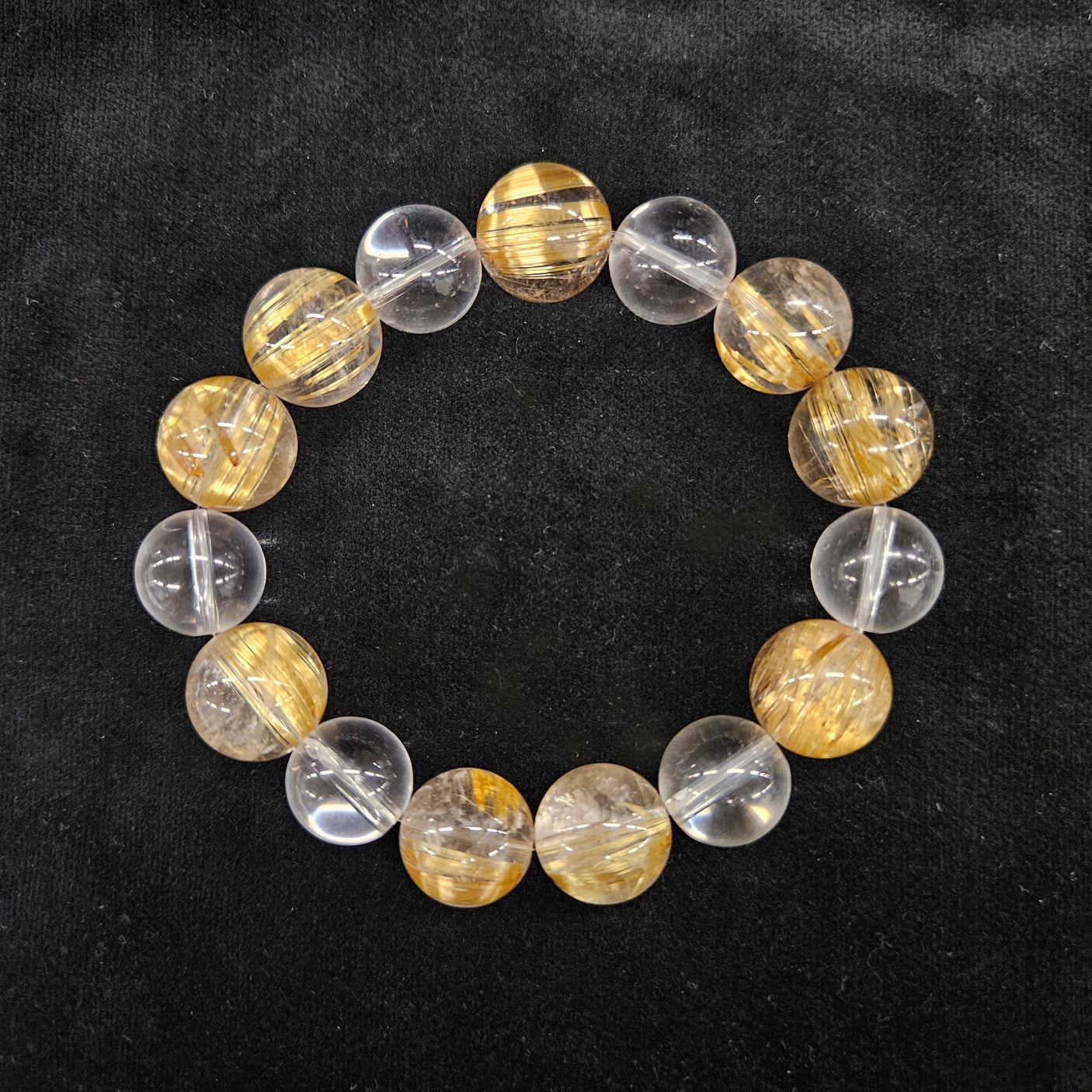 【一点もの】ゴールドルチル×水晶 14mm×13mm ブレスレット