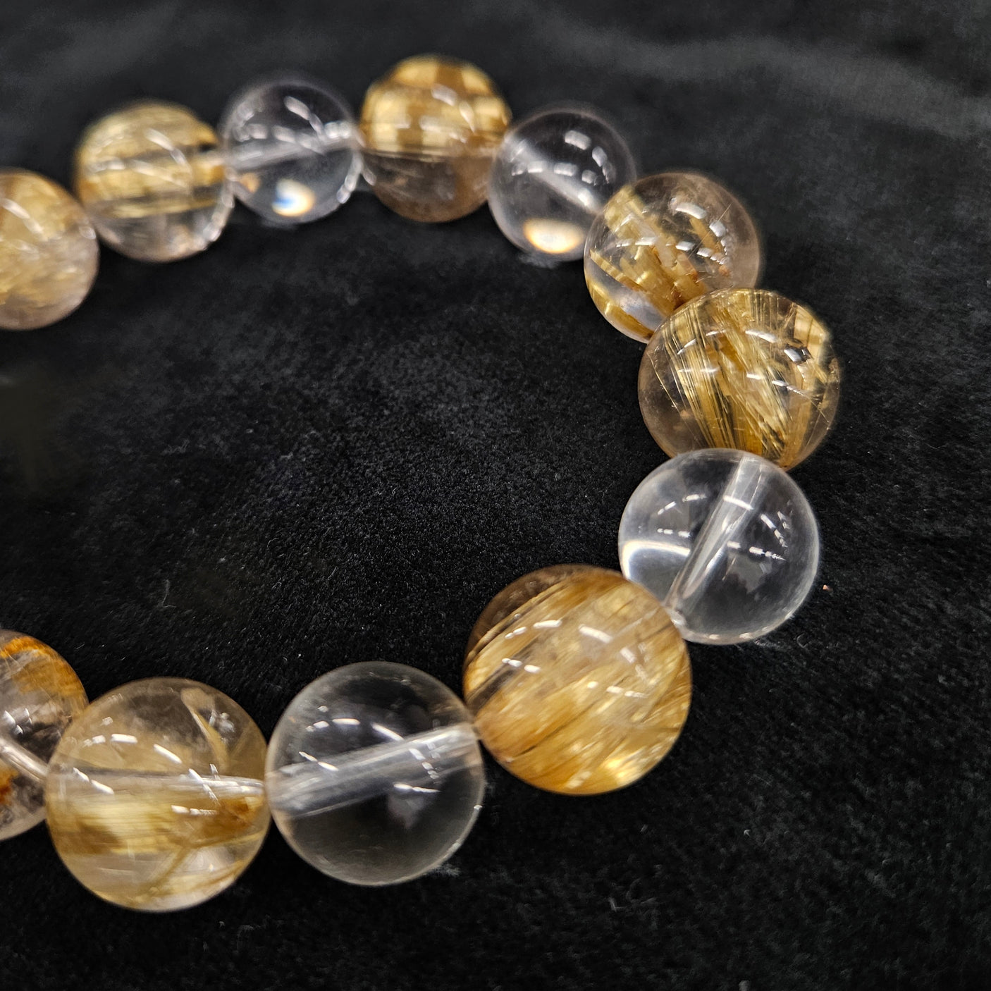 【一点もの】ゴールドルチル×水晶 14mm×13mm ブレスレット