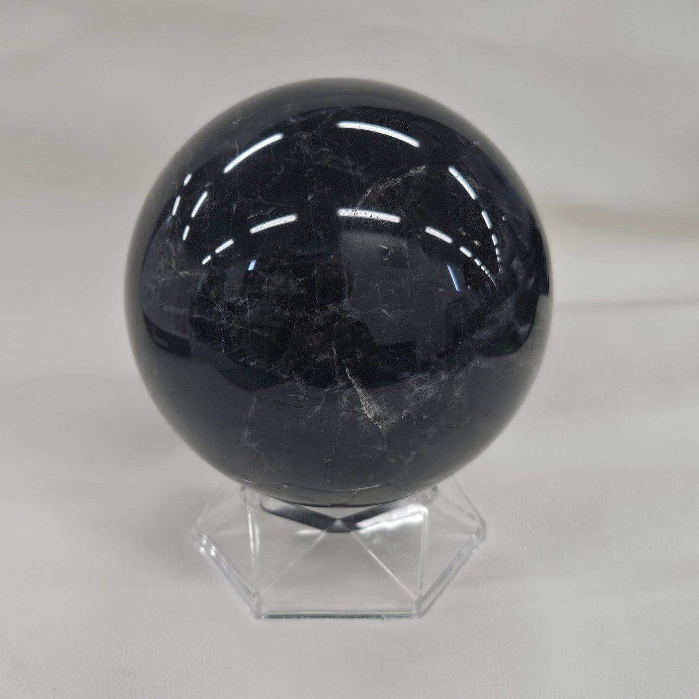 特大モリオン<黒水晶>球 約90mm 台座付き