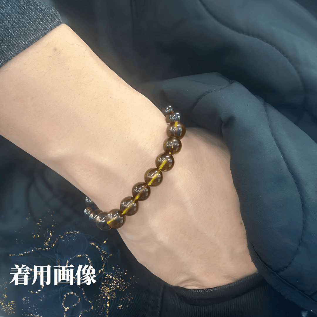 【高品質】ブラックファントムイエロークォーツ ブレスレット【ヒカルファントム】 9mm