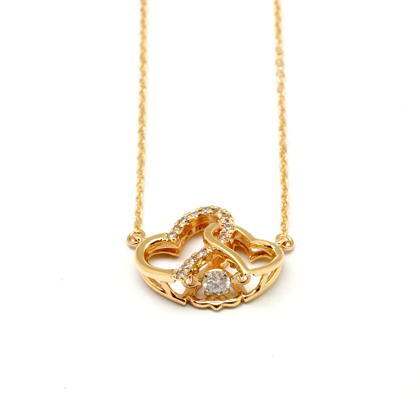 【Diamond Series】ダブルオープンハートネックレス【K10 ダイヤモンド】