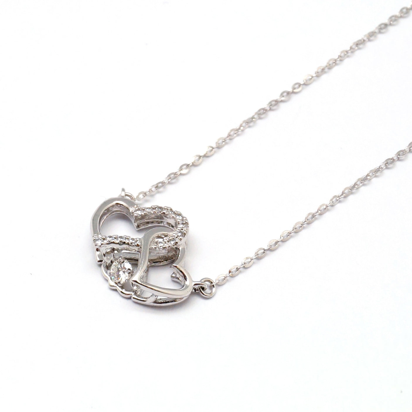 【Diamond Series】ダブルオープンハートネックレス【K10 ダイヤモンド】