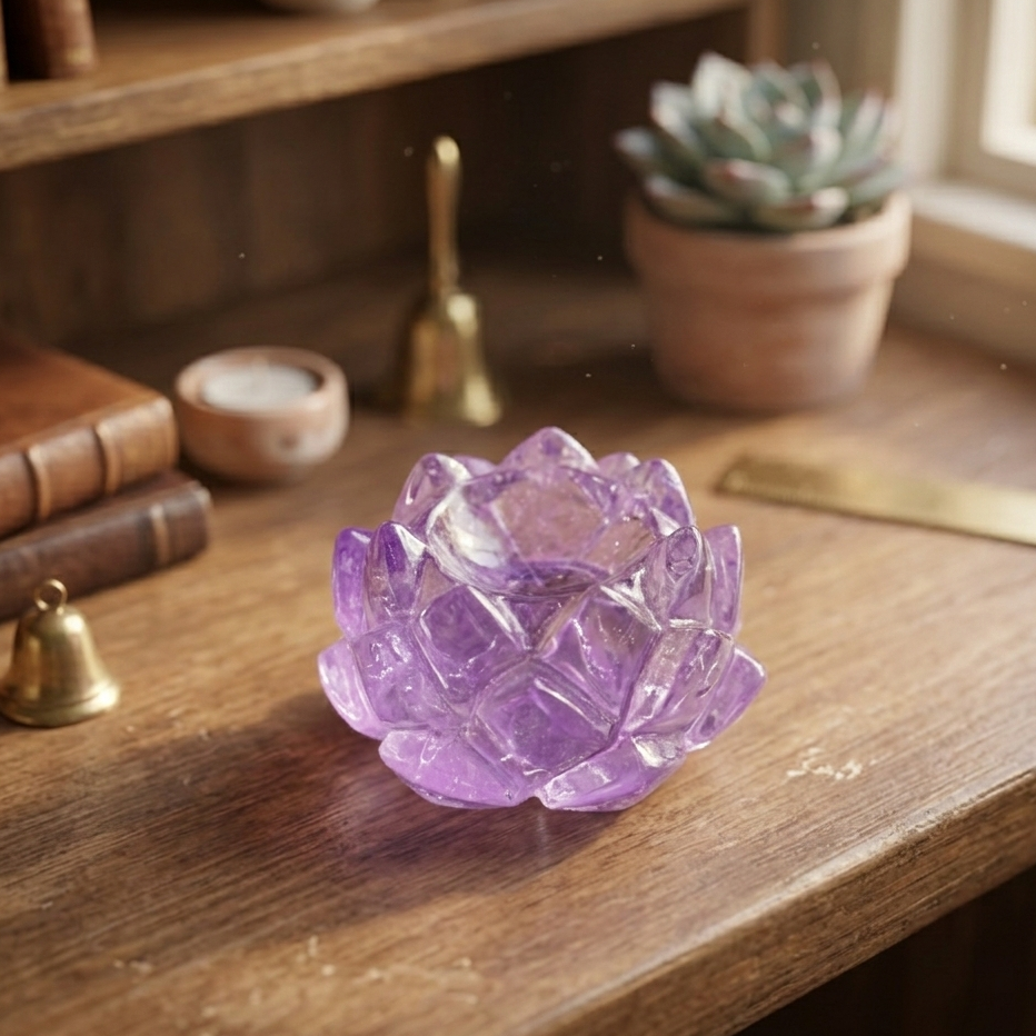 【単品】蓮の花カットアメジスト(約44g)高さ約2.5cm × 横幅4cm