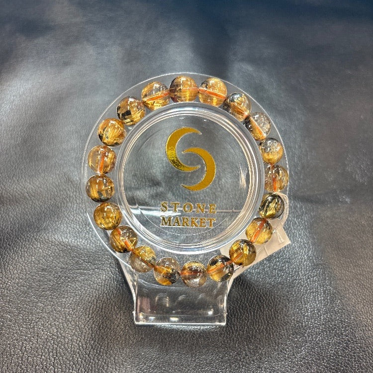 太陽放射ルチルブレスレット 内径約15.5cm ルース約9mm 【会長秘蔵コレクション】<0087>