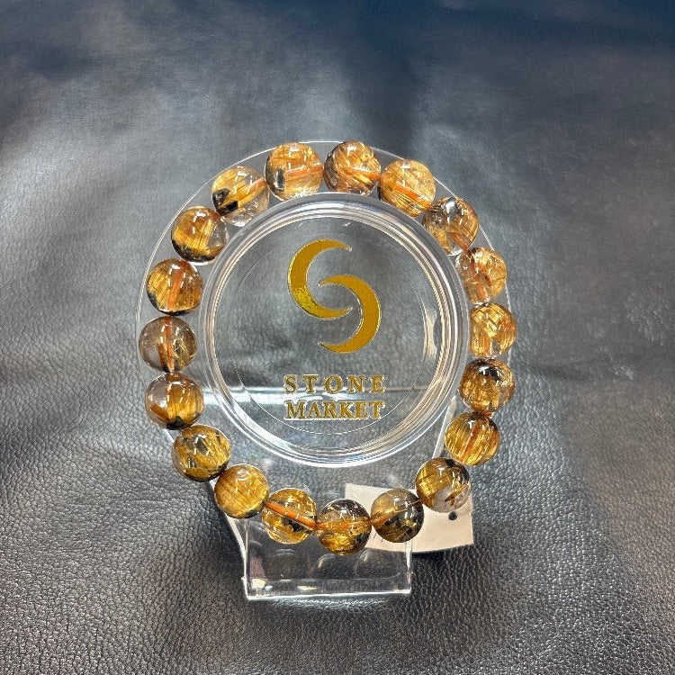 太陽放射ルチルブレスレット 内径約16.5cm ルース約11mm 【会長秘蔵コレクション】<0088>