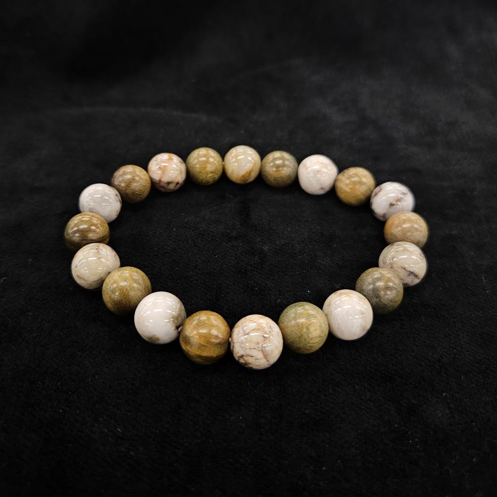 おいせ石×緑檀 ブレスレット 内径約16.5cm ルース約10mm