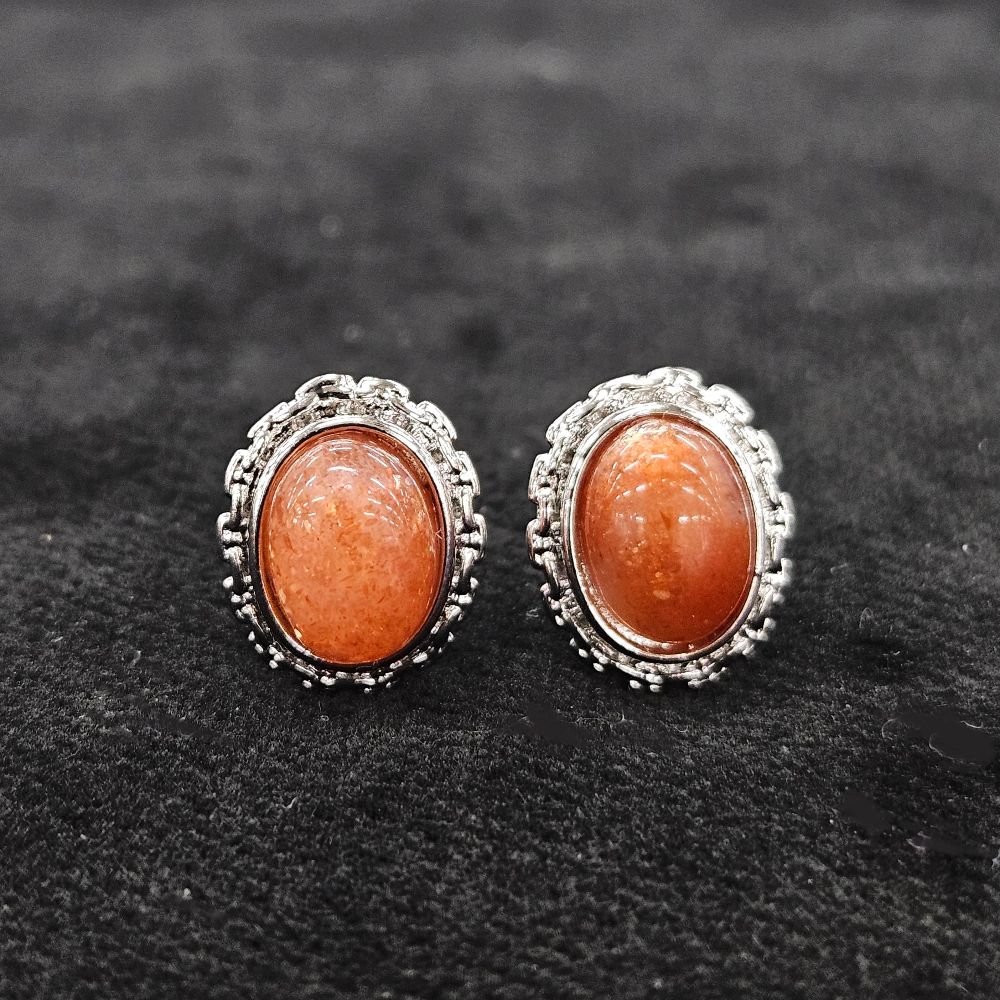 サンストーン ピアス 11mm × 9mm