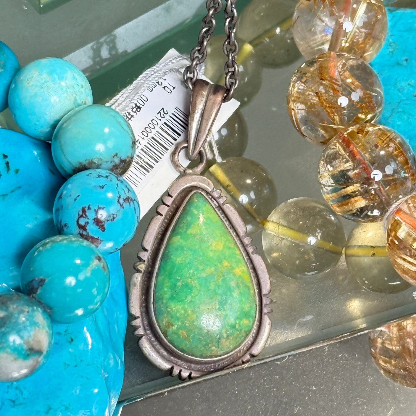 グリーンターコイズペンダントトップ(オールドストック) 約26mm 【1点限り】【中村会長ショーケースコレクション】