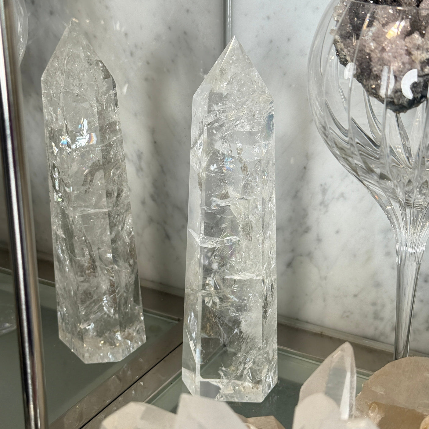 レインボー水晶ポイント原石 約190 x 44.8mm/555g 【1点限り】【中村会長ショーケースコレクション】