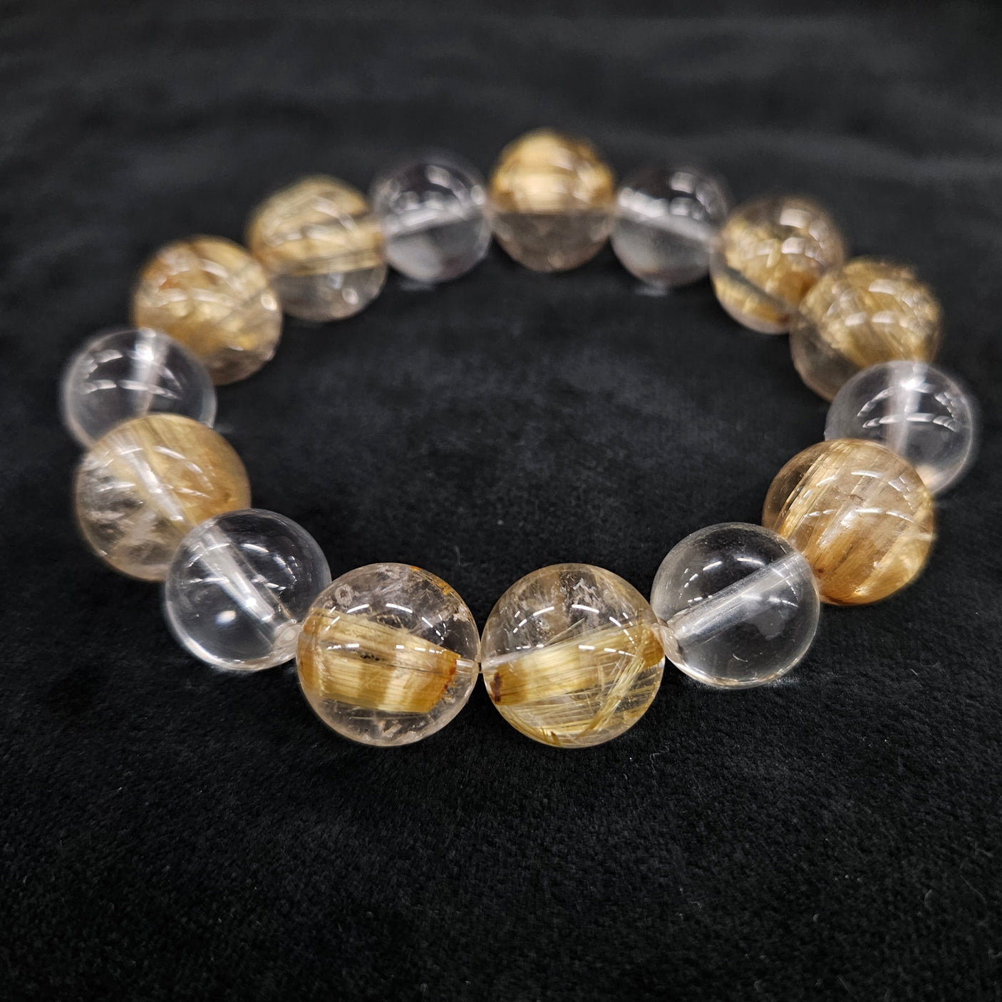 【一点もの】ゴールドルチル×水晶 14mm×13mm ブレスレット