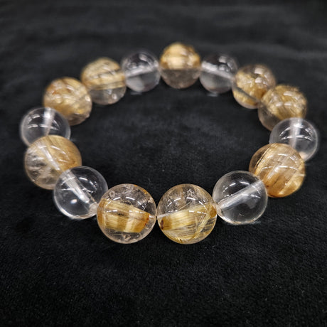 【一点もの】ゴールドルチル×水晶 14mm×13mm ブレスレット