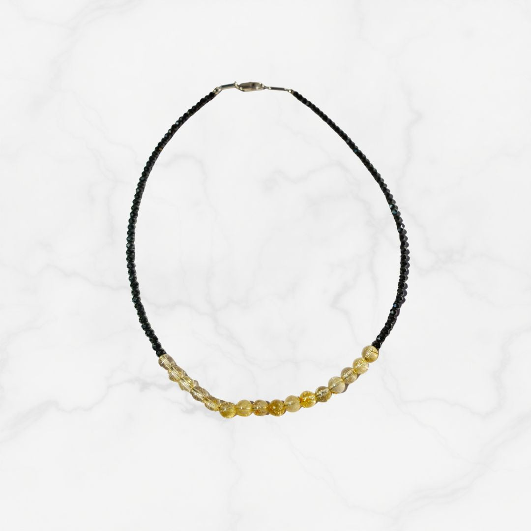 【単品売り】L.U.K.A118磁気ネックレス：ルチル約6㎜・ブラックスピネル約2.5‐3.5㎜(約45㎝)【※注意事項あり】