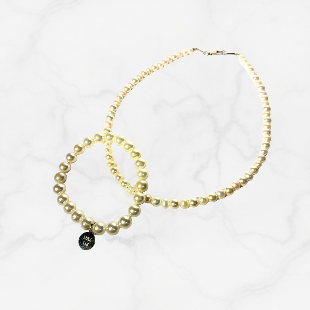 【単品売り】L.U.K.A118磁気ネックレス：淡水パール約6mm(約45㎝)【※注意事項あり】