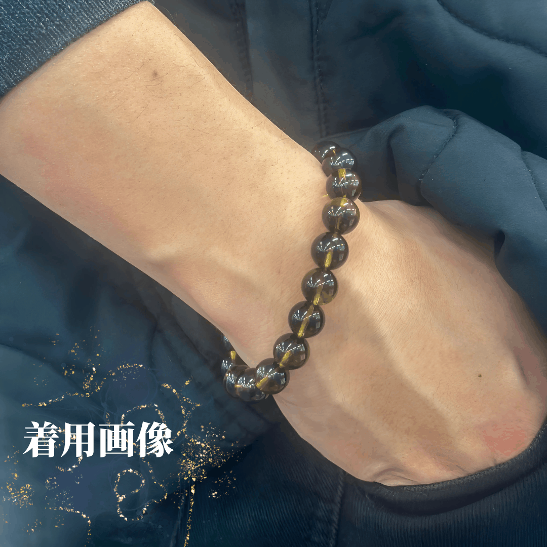 【高品質】ブラックファントムイエロークォーツ ブレスレット【ヒカルファントム】10mm