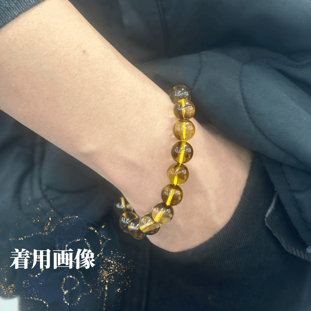 【高品質】ブラックファントムイエロークォーツ ブレスレット【ヒカルファントム】11mm