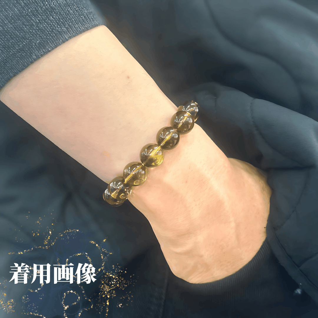 【高品質】ブラックファントムイエロークォーツ ブレスレット【ヒカルファントム】13mm