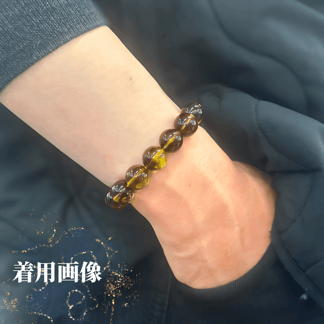 【高品質】ブラックファントムイエロークォーツ ブレスレット【ヒカルファントム】14mm