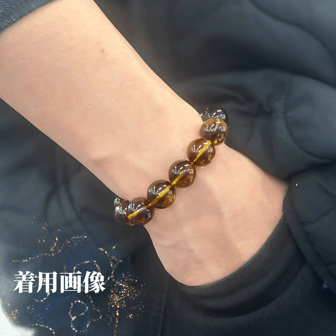【高品質】ブラックファントムイエロークォーツ ブレスレット【ヒカルファントム】15mm