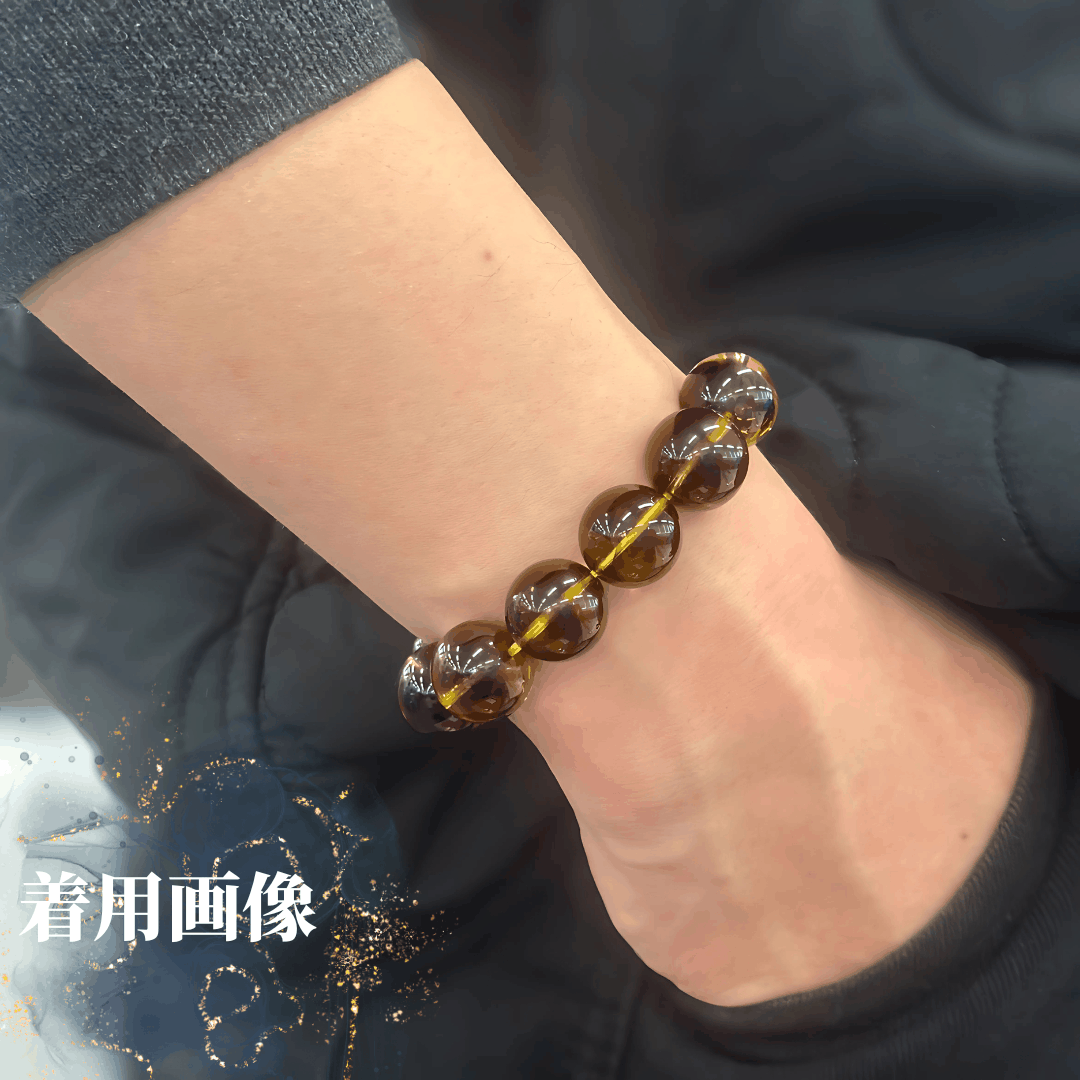 【高品質】ブラックファントムイエロークォーツ ブレスレット【ヒカルファントム】16mm
