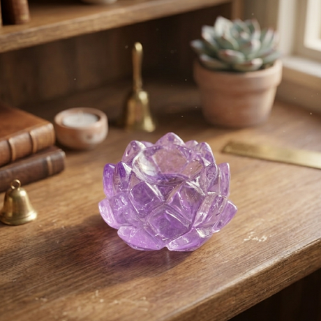 【単品】蓮の花カットアメジスト（約44g）高さ約2.5cm × 横幅4cm