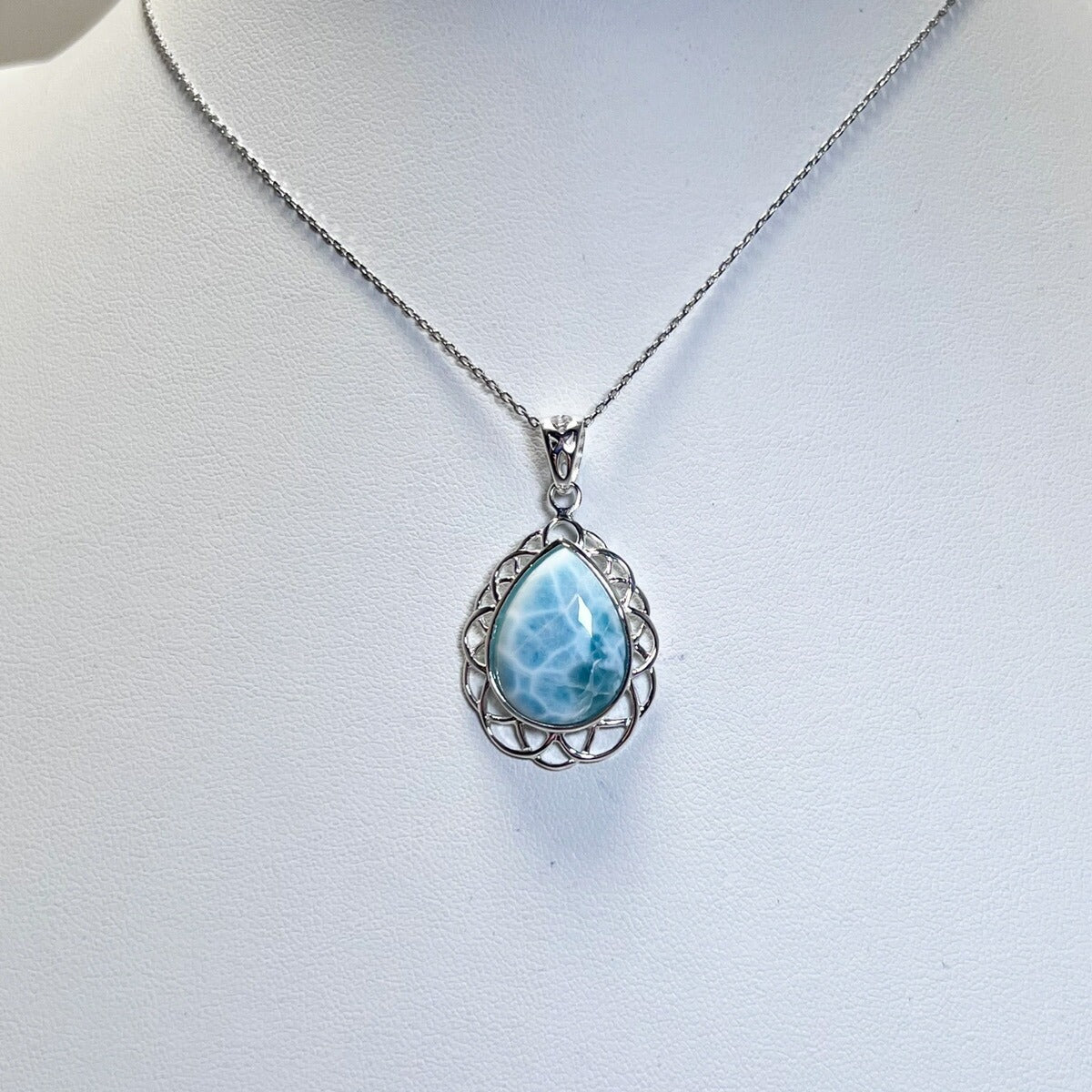 レースデザイン ラリマーストーン ネックレストップ【ネックレス トップ単品】