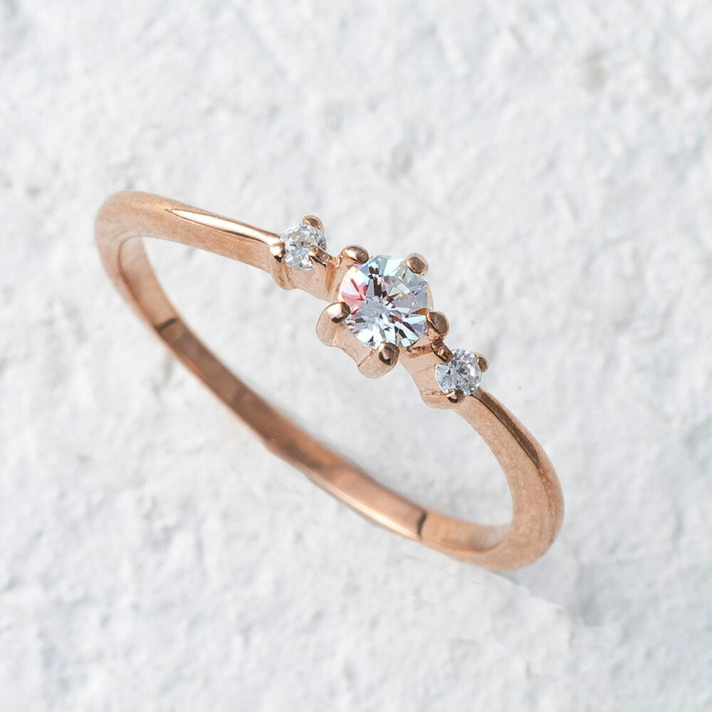 【Twinkle Dream Star premium】スリーストーン シルバー925リング（ピンクゴールドカラー）