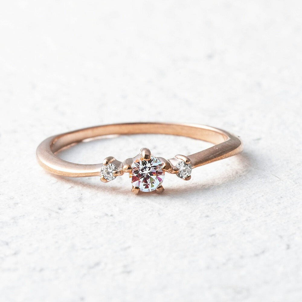 【Twinkle Dream Star premium】スリーストーン シルバー925リング（ピンクゴールドカラー）