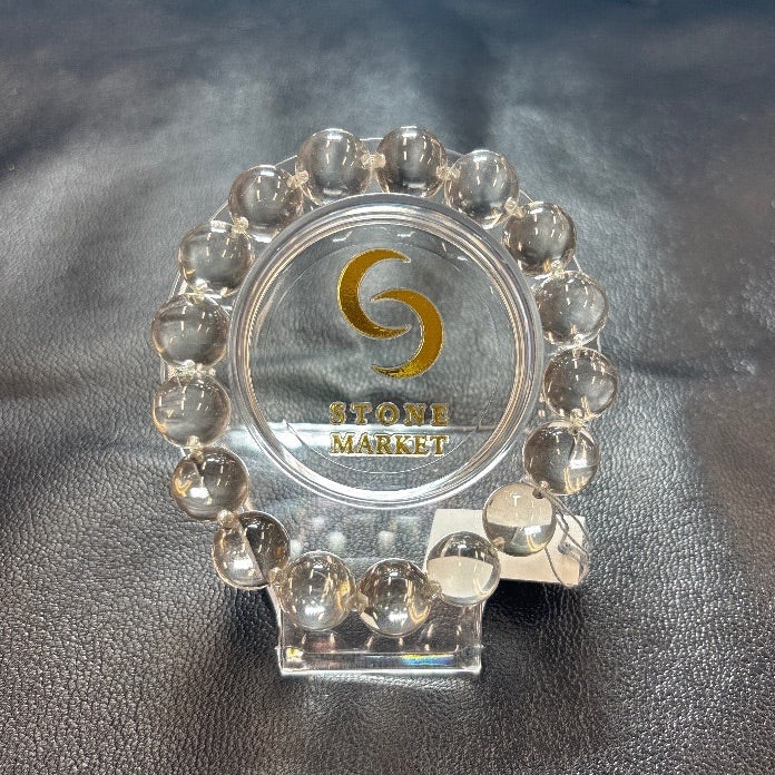 貫通穴なし水晶ブレスレット 内径約17cm ルース約12mm 【会長秘蔵コレクション】＜0065＞