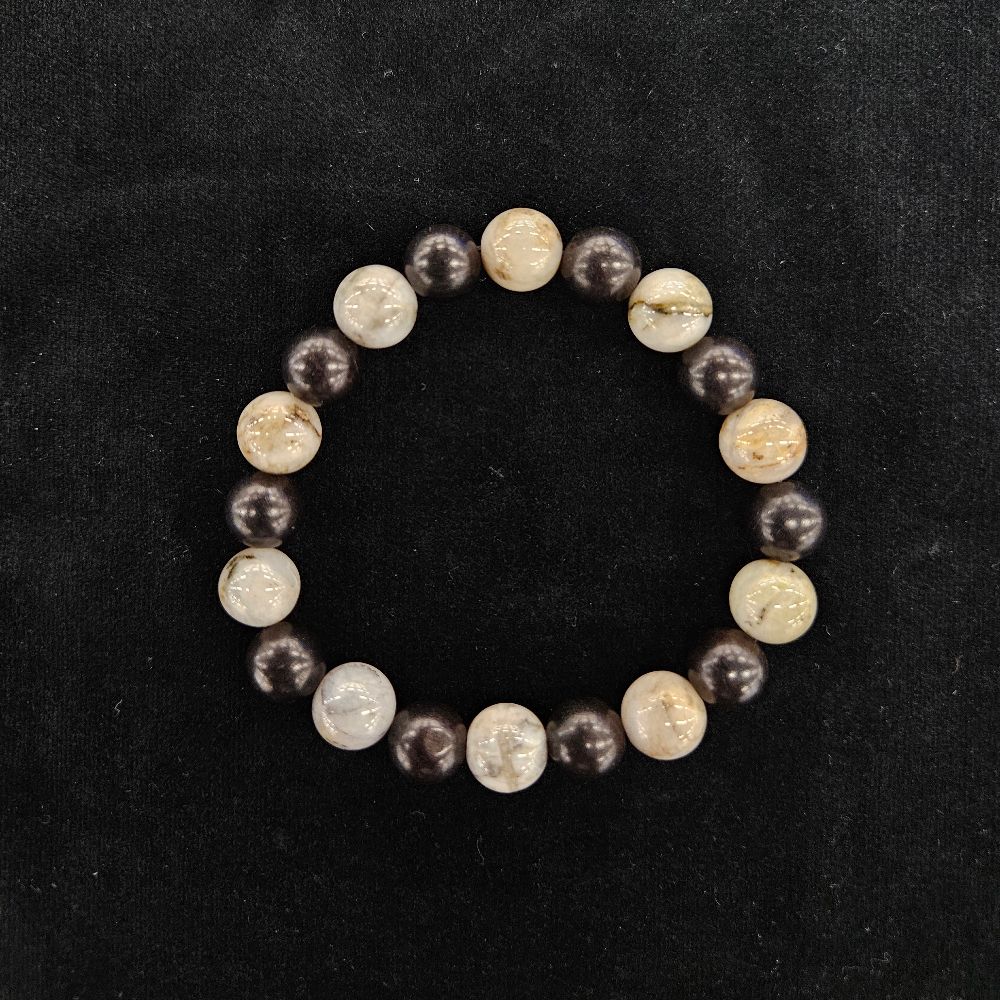 おいせ石×黒檀 ブレスレット 内径約16.5cm ルース約10mm
