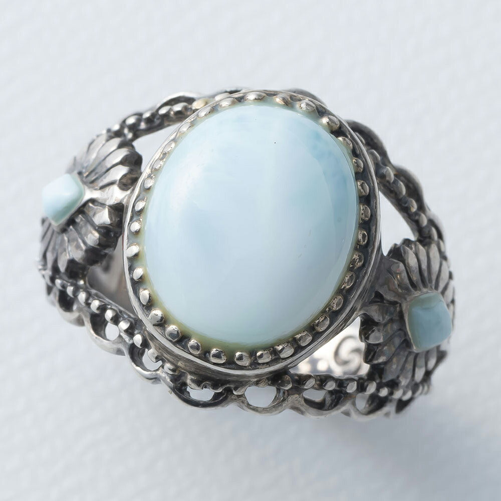 【世界3大ヒーリングストーン！】エレガントレースデザインシルバー925リング：ラリマー